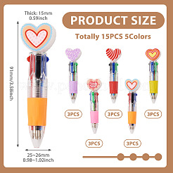 15Pcs 5 Colors Plastic Heart-Shaped Multi-Color Ballpoint Pen&nbsp;AJEW-TA0005-79