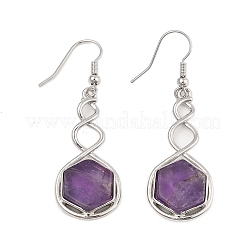 Hexagon Natural Mixed Stone Dangle Earrings&nbsp;EJEW-K298-01P