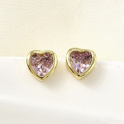 Brass Cubic Zirconia Heart Stud Earrings&nbsp;EJEW-L261-030G