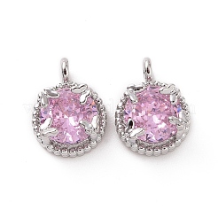 Brass Pendants with Pink Glass&nbsp;KK-E068-VF207