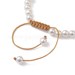 Adjustable Synthetic Turquoise & ABS Plastic Pearl Braided Bead Bracelet&nbsp;BJEW-JB10101-02