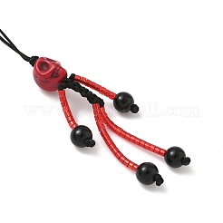 Halloween Theme Skeleton Glass Seed & Natural Black Onyx & Synthetic Turquoise Beaded Pendant Decorations&nbsp;HJEW-MZ00284-02