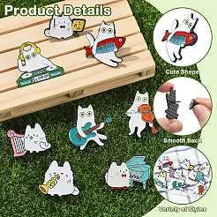 8Pcs 8 Styles Cat Shape & Musical Innstrument Theme Enamel Pin&nbsp;JEWB-CJ0003-58