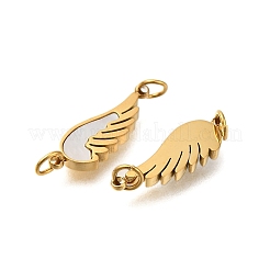 Ion Plating(IP) 304 Stainless Steel Pave Shell Feather Connector Charms with Jump Rings&nbsp;STAS-Q335-06G