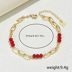 Simple Fashion Rondelle Glass & Iron Paperclip Chain Anklets for Women&nbsp;UC1823-1