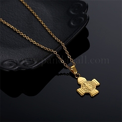 304 Stainless Steel Saint Benedict Cross Pendant Necklaces for Women&nbsp;NJEW-G187-03G