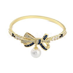 Rack Plating Brass Pave Cubic Zirconia Bowknot Hinged Bangles for Women&nbsp;BJEW-R317-03G-02