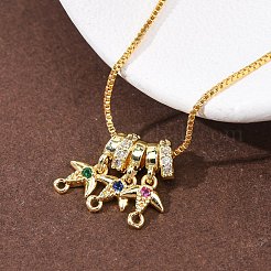 Brass Pave Colorful Cubic Zirconia Pendant Box Chain Adjustable Slider Necklaces&nbsp;NJEW-D348-03A-G