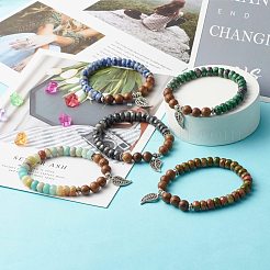 Reiki Natural Mixed Stone & Wenge Wood Beads Stretch Bracelet&nbsp;BJEW-JB06896