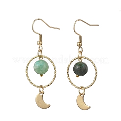 2 Pairs 2 Styles Natural Green Line Jasper Beads & Brass Dangle Earrings&nbsp;EJEW-JE07251