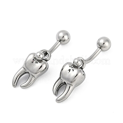 Tooth 316 Surgical Stainless Steel Dangle Belly Button Rings&nbsp;EJEW-G416-13AS