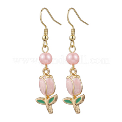 Valentine's Day Alloy Enamel Flower Dangle Earrings&nbsp;EJEW-JE06273-02