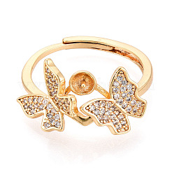 Butterfly Brass Micro Pave Clear Cubic Zirconia Cup Peg Ring Settings&nbsp;KK-T076-20G