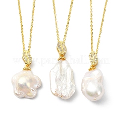 Natural Baroque Keshi Pearl Pendant Brass Cable Chain Necklaces for Women&nbsp;NJEW-JN06174