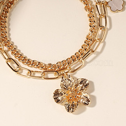 Alloy White Flower Charm Double Layer Chain Anklets for Women&nbsp;FS-WG4B964-01