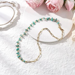 Handmade Synthetic Turquoise Chip Beads & 304 Stainless Steel Paperclip Chain Necklaces&nbsp;NJEW-JN05499-02