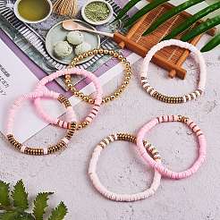 Synthetic Hematite & Polymer Clay Heishi Beads Stretch Bracelets Set&nbsp;BJEW-PH01487-01