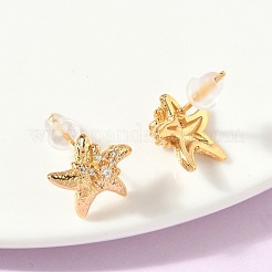Starfish Brass Micro Pave Clear Cubic Zirconia Stud Earrings&nbsp;EJEW-Z152-03G