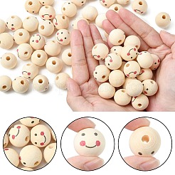 Printed Natural Wood European Beads&nbsp;LS-WOOD-T019-13B-01