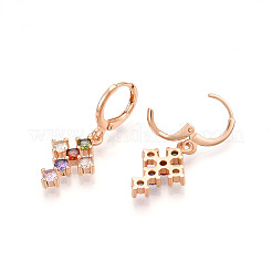 Cross Brass Micro Pave Cubic Zirconia Dangle Leverback Earrings&nbsp;EJEW-N058-17B-G