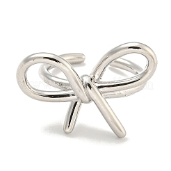 Rack Plating Brass Bowknot Open Cuff Rings for Women&nbsp;RJEW-F162-09P
