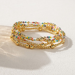 5Pcs 5 Styles Brass & Glass Beads Stretch Bracelets&nbsp;LM8545-1