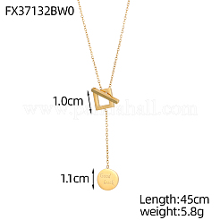 304 Stainless Steel Flat Round with Good Luck Lariat Y Necklaces&nbsp;NJEW-OY002-45G
