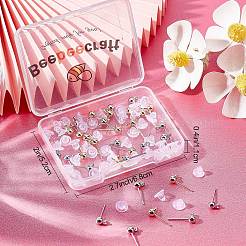 40Pcs 2 Style Brass Ball Stud Earring Post&nbsp;KK-BBC0003-73
