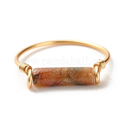 Natural Jade Column Beads Finger Ring&nbsp;RJEW-JR00404-03