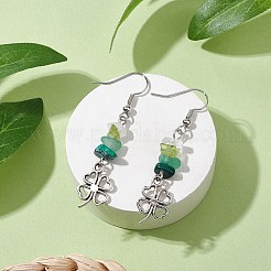 Natural Mixed Stone Clover Dangle Earrings&nbsp;EJEW-JE06148