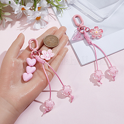 2Pcs 2 Styles Flower Heart Plastic & Waxed Cord Pendant Decorations&nbsp;HJEW-SP0001-70