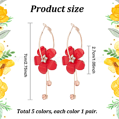 5 Pairs 5 Colors Acrylic Flower Dangle Hoop Earrings with Rhinestone Tassel&nbsp;EJEW-AN0003-70