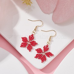 Glass Seed Braided Snowflake Dangle Earrings&nbsp;EJEW-MZ00069-01
