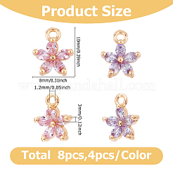 8Pcs 2 Colors Brass Cubic Zirconia Flower Charms&nbsp;KK-HS0015-16