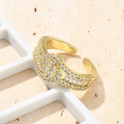 Brass Micro Pave Clear Cubic Zirconia Open Cuff Rings&nbsp;RJEW-G336-02G