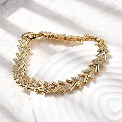 V Shape Brass Micro Pave Clear Cubic Zirconia Link Chain Bracelets&nbsp;BJEW-C130-04G