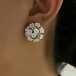 Plastic 3D Flower Hoop Earrings with Cubic Zirconia&nbsp;XJ8294-3