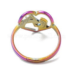 Ion Plating(IP) 304 Stainless Steel Heart with Horse Adjustable Ring for Women&nbsp;RJEW-M149-20RC