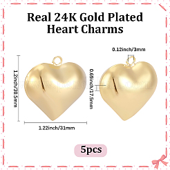 5Pcs Heart Brass Pendants&nbsp;KK-BBC0025-58A