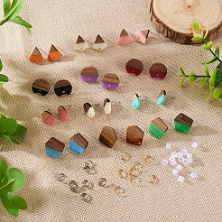 DIY 12 Pairs 12 Style Two Tone Resin & Walnut Wood Stud Earring Findings&nbsp;DIY-CW0001-35