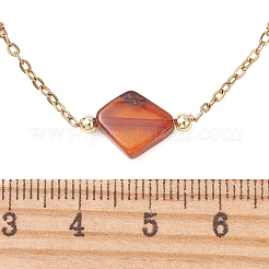 Natural Amber Rhombus Pendant 304 Stainless Steel Satellite Chain Necklaces for Women&nbsp;NJEW-JN06282
