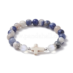 Cross Natural & Synthetic Mixed Gemstone Beaded Stretch Bracelets for Women&nbsp;BJEW-JB10165
