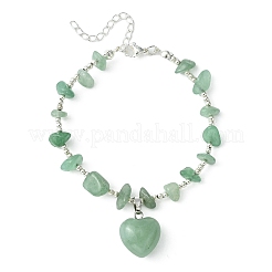 4Pcs 4 Style Natural Mixed Gemstone Heart Charm Bracelets Set with Chips Beaded Chains&nbsp;BJEW-TA00295