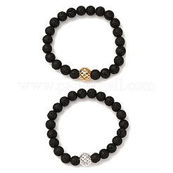 2Pcs Natural Lava Rock Beads Stretch Bracelets for Men Women&nbsp;BJEW-JB12040
