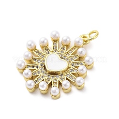 Brass Micro Pave Cubic Zirconia Enamel ABS Imitation Pearl Pendants&nbsp;X-KK-D325-22G-02