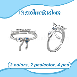 4Pcs 2 Colors Adjustable Brass Micro Pave Cubic Zirconia Cuff Rings for Women&nbsp;RJEW-HY0001-06