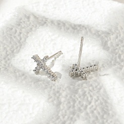 Brass Micro Pave Clear Cubic Zirconia Stud Earrings&nbsp;EJEW-R016-26P-18