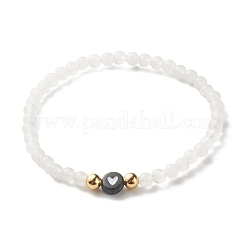 Natural White Jade Round Beads Stretch Bracelet Set&nbsp;BJEW-JB07000