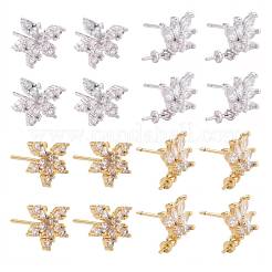 4 Pairs 2 Style Brass Micro Pave Clear Cubic Zirconia Stud Earring Findings&nbsp;KK-ZZ0001-06