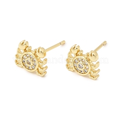 Crab Brass Micro Pave Clear Cubic Zirconia Stud Earrings&nbsp;EJEW-C186-21G-02